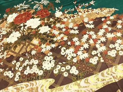 平和屋着物●豪華振袖　草花文　金彩　正絹　逸品　AABK1043fy