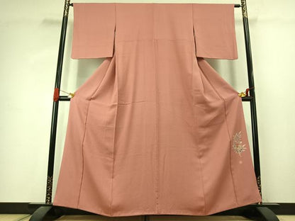 平和屋着物●上質な色無地　作家物　菱地紋　退紅色　正絹　逸品　AABK1044fy