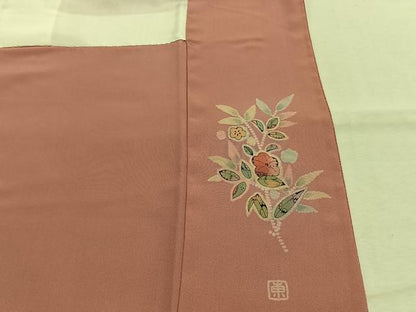 平和屋着物●上質な色無地　作家物　菱地紋　退紅色　正絹　逸品　AABK1044fy
