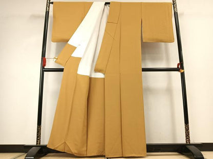 平和屋着物●上質な色無地　山吹茶色　正絹　逸品　AABK1045fy