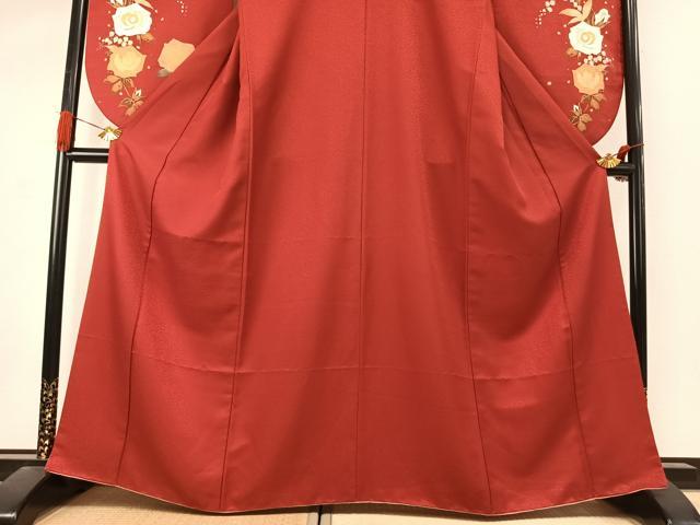 平和屋着物●小振袖　二尺袖　草花文　金彩　洗える着物　AABK1047fy