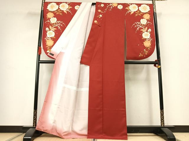 平和屋着物●小振袖　二尺袖　草花文　金彩　洗える着物　AABK1047fy