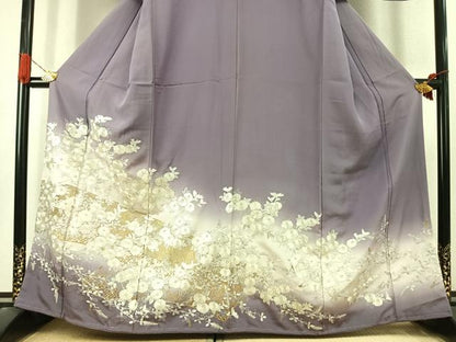 平和屋着物●豪華色留袖　総刺繍　草花文　暈し染め　金糸　正絹　逸品　AABK1048fy