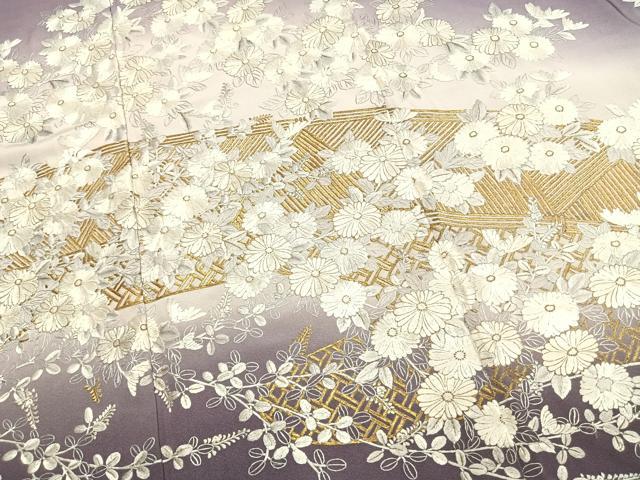 平和屋着物●豪華色留袖　総刺繍　草花文　暈し染め　金糸　正絹　逸品　AABK1048fy