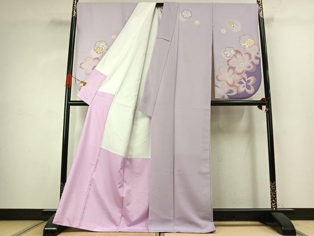 平和屋着物●小振袖　二尺袖　雪輪花文　洗える着物　AABK1050fy
