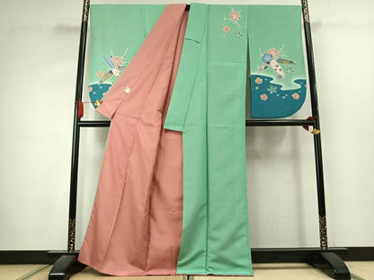 平和屋着物●小振袖　二尺袖　舞花文　暈し染め　金彩　洗える着物　AABK1051fy