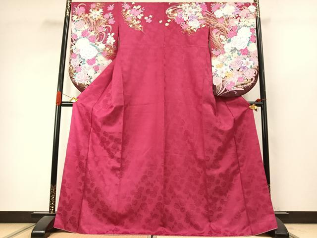 平和屋着物●小振袖　二尺袖　刺繍　草花文　金彩　洗える着物　AABK1052fy