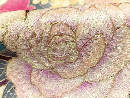 平和屋着物●小振袖　二尺袖　刺繍　草花文　金彩　洗える着物　AABK1052fy