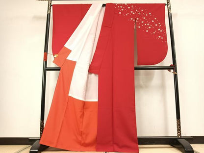 平和屋着物●小振袖　二尺袖　舞桜文　金彩　洗える着物　AABK1053fy
