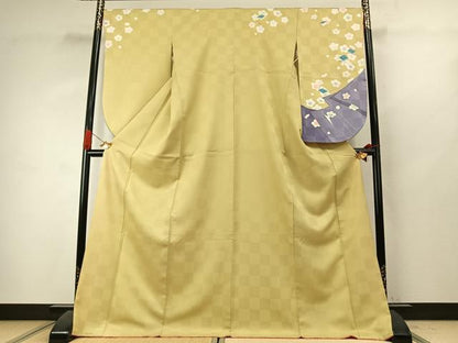 平和屋着物●小振袖　二尺袖　冊子花文　金彩　洗える着物　AABK1054fy