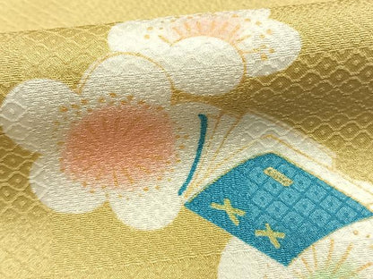平和屋着物●小振袖　二尺袖　冊子花文　金彩　洗える着物　AABK1054fy