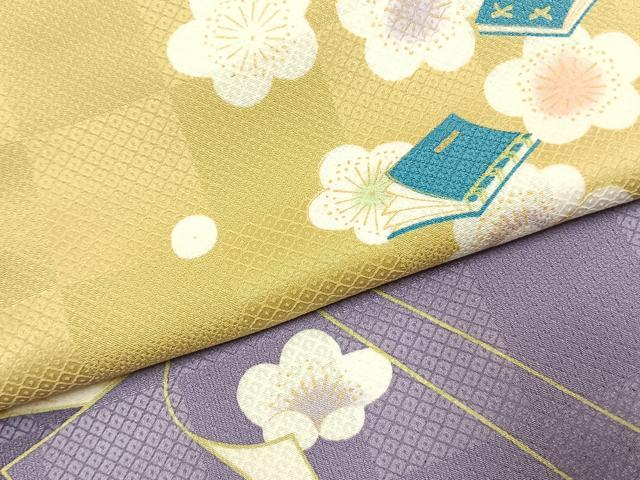 平和屋着物●小振袖　二尺袖　冊子花文　金彩　洗える着物　AABK1054fy