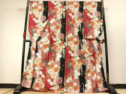 平和屋着物●H・L（アッシュエル）　HENRI-LUC CHAPUIS　小振袖　二尺袖　草花文　暈し染め　金彩　洗える着物　AABK1055fy