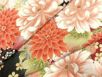 平和屋着物●H・L（アッシュエル）　HENRI-LUC CHAPUIS　小振袖　二尺袖　草花文　暈し染め　金彩　洗える着物　AABK1055fy
