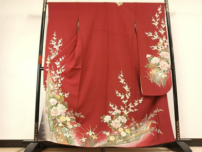 平和屋着物●豪華振袖　駒刺繍　草花毬文　暈し染め　金彩　正絹　逸品　AABK1056fy