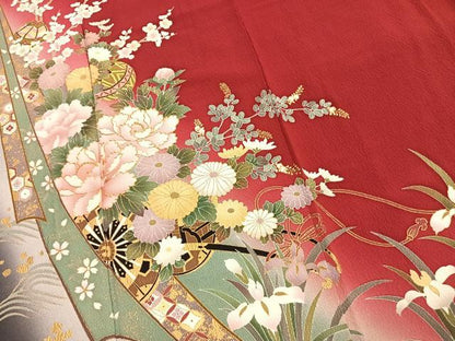 平和屋着物●豪華振袖　駒刺繍　草花毬文　暈し染め　金彩　正絹　逸品　AABK1056fy