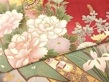 平和屋着物●豪華振袖　駒刺繍　草花毬文　暈し染め　金彩　正絹　逸品　AABK1056fy