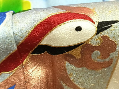 平和屋着物●本手描友禅作家　秋山章　振袖　舞蝶花鳥文　暈し染め　金彩　正絹　逸品　AABK1061fy