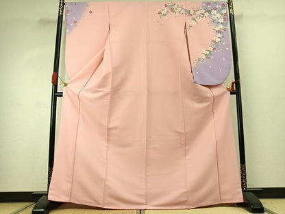 平和屋着物●小振袖　二尺袖　舞桜文　暈し染め　金彩　洗える着物　AABK1062fy