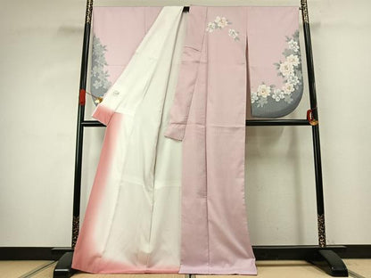 平和屋着物●小振袖　二尺袖　草花文　暈し染め　洗える着物　AABK1063fy