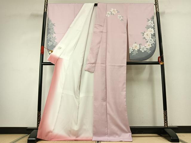 平和屋着物●小振袖　二尺袖　草花文　暈し染め　洗える着物　AABK1063fy