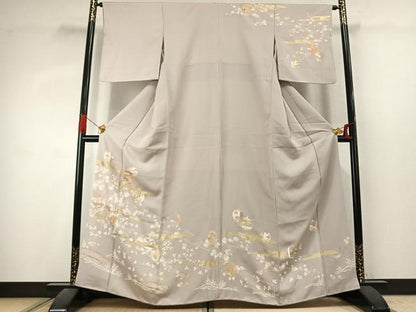 平和屋着物●訪問着　駒刺繍　枝梅文　金彩　正絹　逸品　AABK1066fy