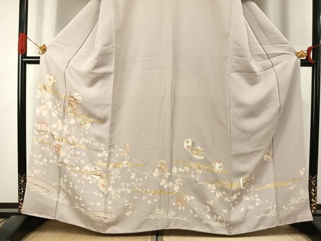 平和屋着物●訪問着　駒刺繍　枝梅文　金彩　正絹　逸品　AABK1066fy