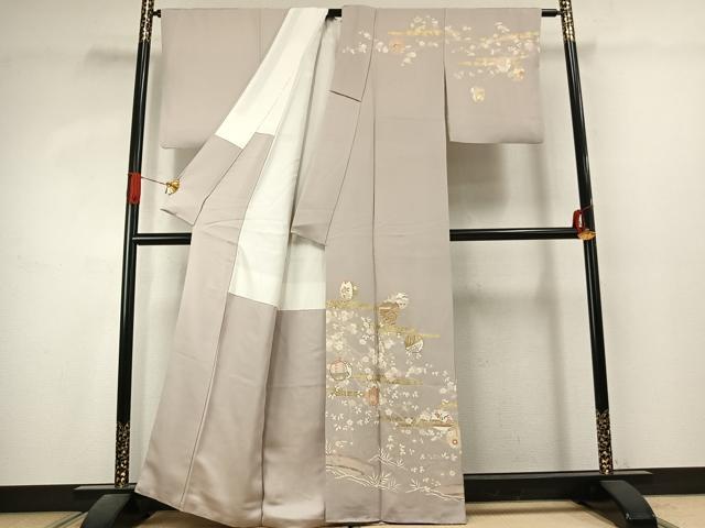 平和屋着物●訪問着　駒刺繍　枝梅文　金彩　正絹　逸品　AABK1066fy