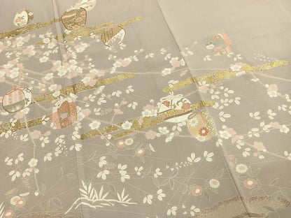 平和屋着物●訪問着　駒刺繍　枝梅文　金彩　正絹　逸品　AABK1066fy