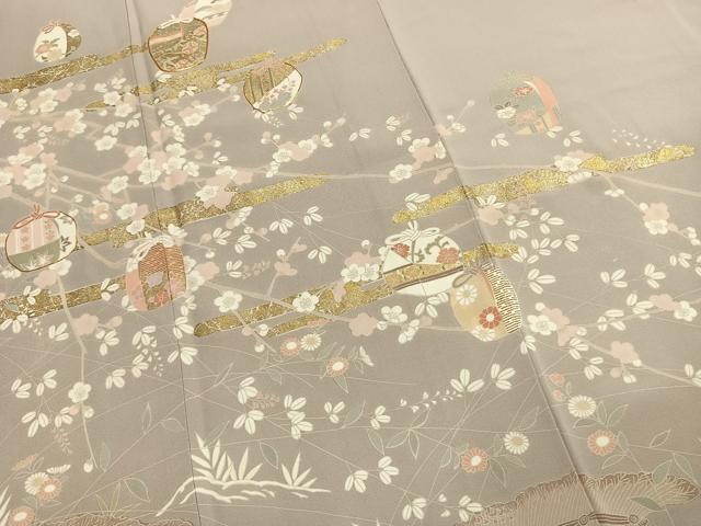 平和屋着物●訪問着　駒刺繍　枝梅文　金彩　正絹　逸品　AABK1066fy