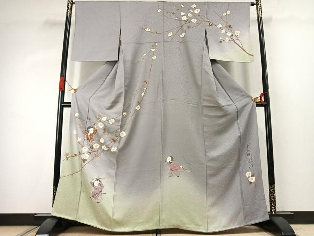 平和屋着物●友禅作家の巨匠　浅井青仁　訪問着　人物枝花文　暈し染め　金彩　正絹　逸品　AABK1067fy