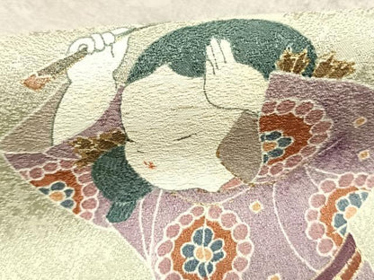 平和屋着物●友禅作家の巨匠　浅井青仁　訪問着　人物枝花文　暈し染め　金彩　正絹　逸品　AABK1067fy