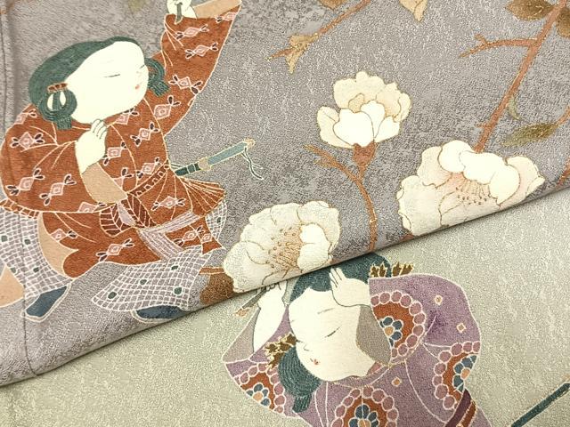 平和屋着物●友禅作家の巨匠　浅井青仁　訪問着　人物枝花文　暈し染め　金彩　正絹　逸品　AABK1067fy