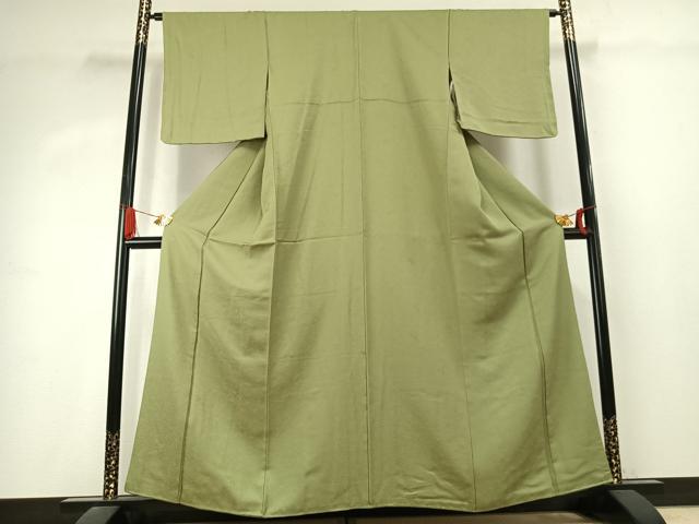 平和屋着物●上質な色無地　花鳥地紋　抹茶色　正絹　逸品　AABK1068fy