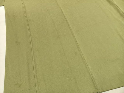 平和屋着物●上質な色無地　花鳥地紋　抹茶色　正絹　逸品　AABK1068fy