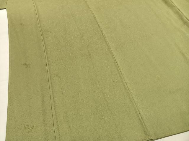 平和屋着物●上質な色無地　花鳥地紋　抹茶色　正絹　逸品　AABK1068fy