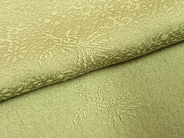 平和屋着物●上質な色無地　花鳥地紋　抹茶色　正絹　逸品　AABK1068fy