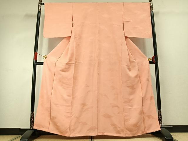 平和屋着物●上質な色無地　舞花地紋　一斤染色　正絹　逸品　AABK1069fy