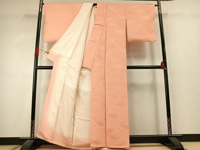 平和屋着物●上質な色無地　舞花地紋　一斤染色　正絹　逸品　AABK1069fy