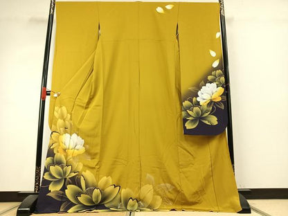 平和屋着物●豪華振袖　草花文　暈し染め　金銀彩　正絹　逸品　AABK1071fy