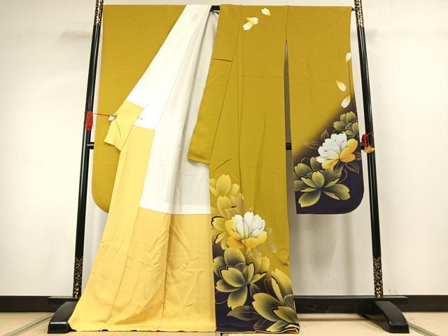 平和屋着物●豪華振袖　草花文　暈し染め　金銀彩　正絹　逸品　AABK1071fy