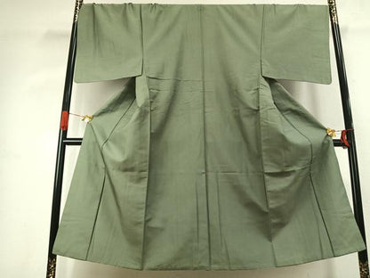 平和屋着物●男性　紬　色無地　山葵色　正絹　逸品　AABK1072fy
