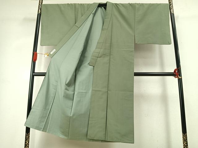 平和屋着物●男性　紬　色無地　山葵色　正絹　逸品　AABK1072fy