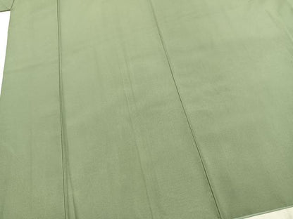 平和屋着物●男性　紬　色無地　山葵色　正絹　逸品　AABK1072fy