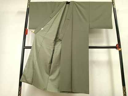 平和屋着物●男性　色無地　アンサンブル　長襦袢(袷)セット　松葉色　逸品　AABK1073fy