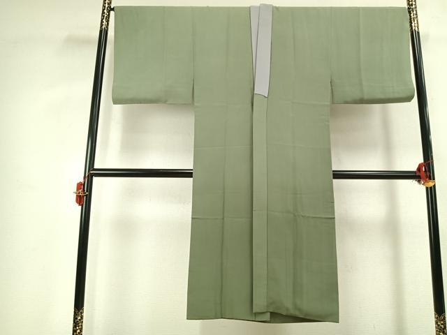 平和屋着物●男性　色無地　アンサンブル　長襦袢(袷)セット　松葉色　逸品　AABK1073fy