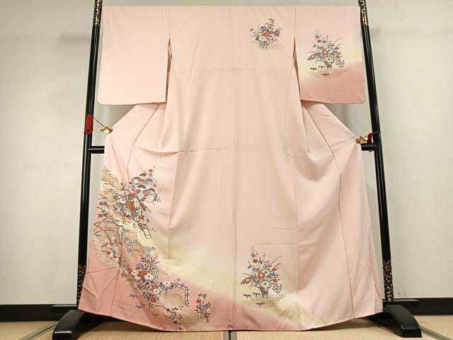 平和屋着物●訪問着　草花文　暈し染め　金彩　正絹　逸品　AABK1078fy