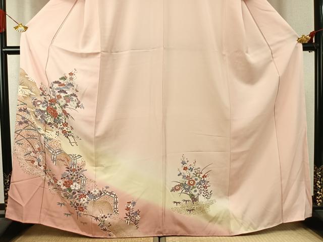 平和屋着物●訪問着　草花文　暈し染め　金彩　正絹　逸品　AABK1078fy