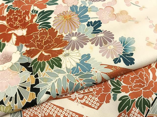 平和屋着物○豪華振袖 駒刺繍 絞り 片輪車花文 金彩 正絹