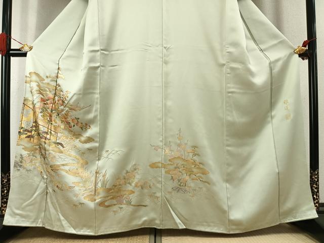 平和屋着物●訪問着　作家物　螺鈿　風景花文　金銀彩　正絹　逸品　AABK1080fy